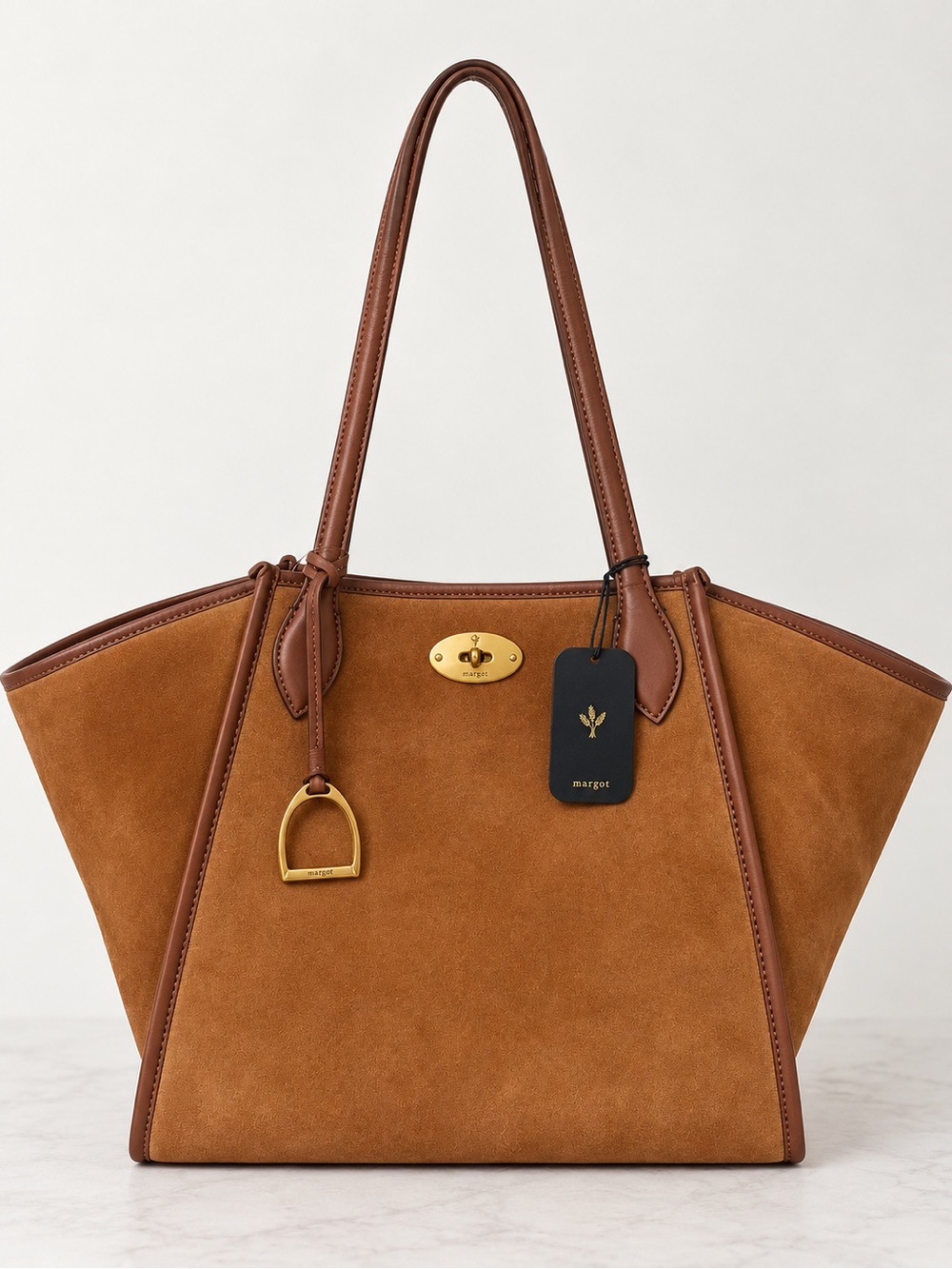 Viral Margot Tan Suede & Leather Trim Tote Bag- Two Styles in one